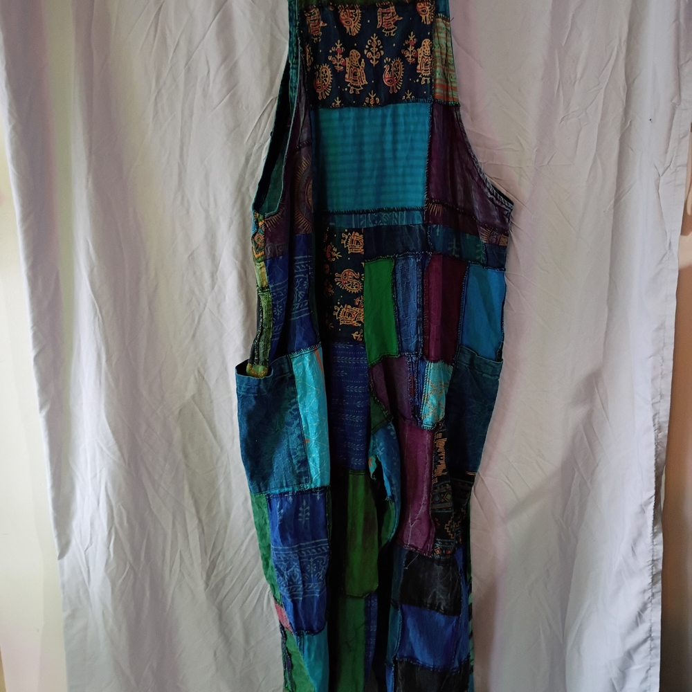 Patchwork Multicolor Boho Halter Jumpsuit in Blue… - image 3